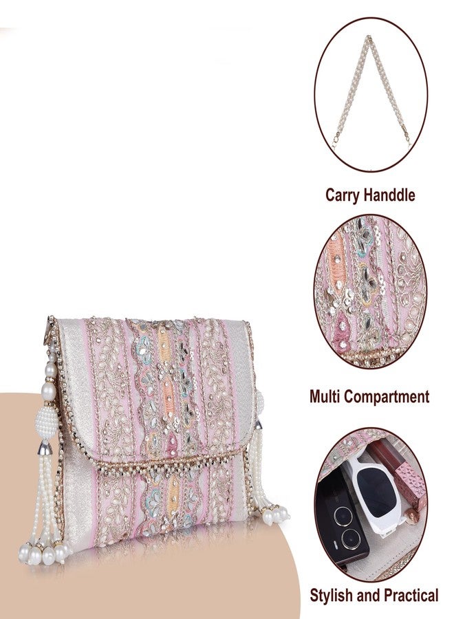 PLANX SILK Stylish Fancy Designer Potli Bag - Embroidered Pearl Handle Festive Clutch - Image 2