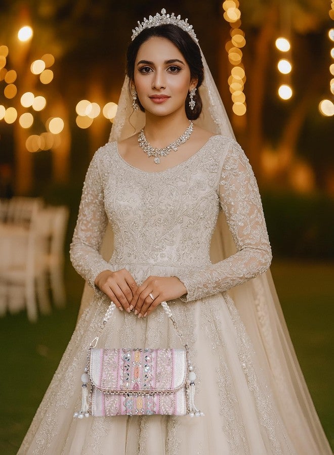 PLANX SILK Stylish Fancy Designer Potli Bag - Embroidered Pearl Handle Festive Clutch - Image 3
