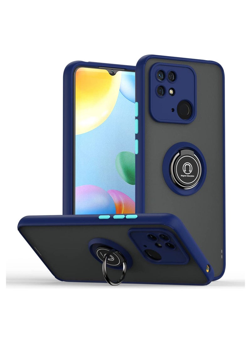 Xiaomi Redmi 10C Case With Ring Holder Kickstand Matte Back Soft Bumper Hybrid Protective Cover (Blue) - Image 1