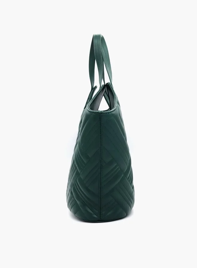 في ايطاليا Quilted Tote Bag with Double Handle and Button Closure