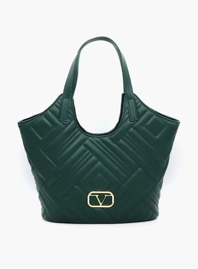 V Italia Quilted Tote Bag with Double Handle and Button Closure