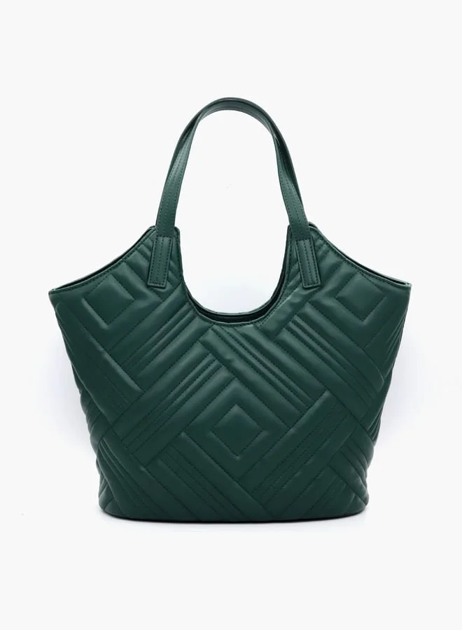 في ايطاليا Quilted Tote Bag with Double Handle and Button Closure