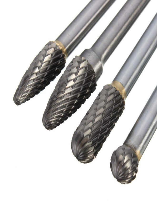 Chneeu 4 Pcs Carbide Rotary Burr Set, 1/4-Inch Long Shank Tungsten Steel Head Burr Bit Set Fits Rotary Tool for Wood/Metal Drilling Carving Engraving - Image 3