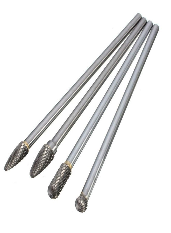 Chneeu 4 Pcs Carbide Rotary Burr Set, 1/4-Inch Long Shank Tungsten Steel Head Burr Bit Set Fits Rotary Tool for Wood/Metal Drilling Carving Engraving - Image 1