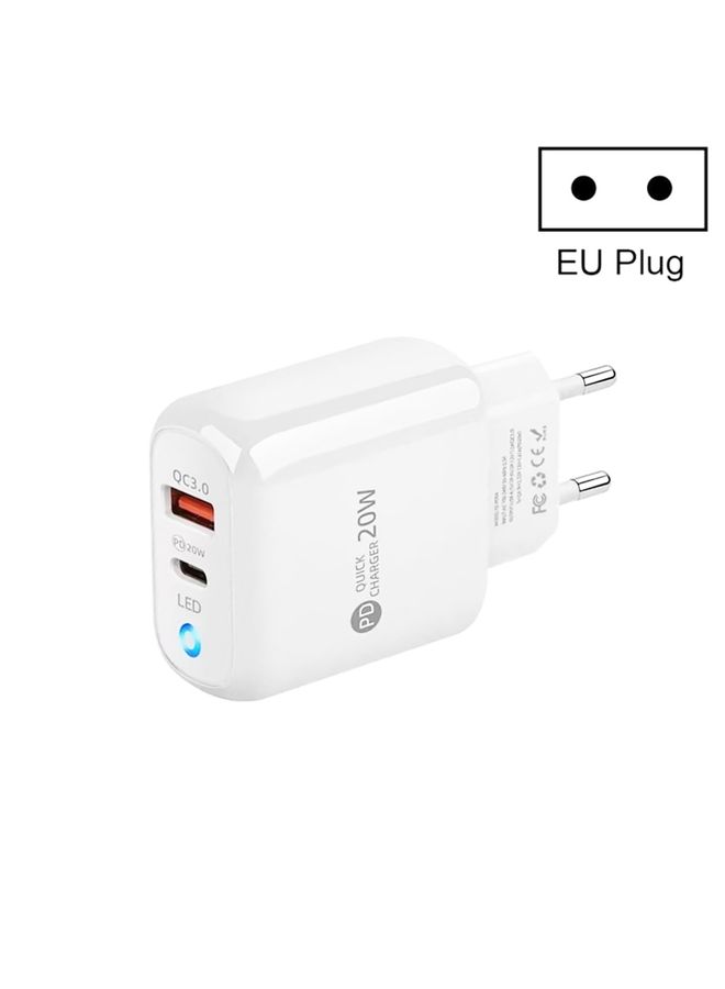 بيوينتي PD04 PD20W Type-C + QC18W USB Mobile Phone Charger with LED Indicator, EU Plug(White) - Image 1