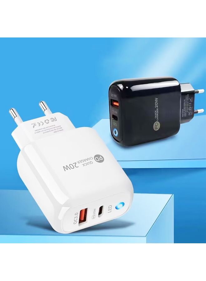 بيوينتي PD04 PD20W Type-C + QC18W USB Mobile Phone Charger with LED Indicator, EU Plug(White) - Image 3