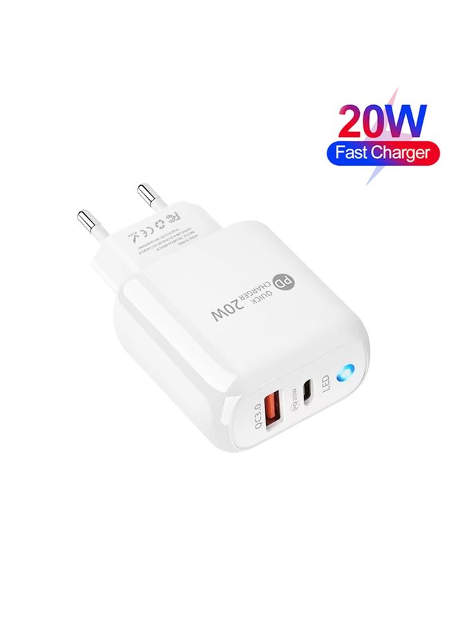 بيوينتي PD04 PD20W Type-C + QC18W USB Mobile Phone Charger with LED Indicator, EU Plug(White) - Image 2
