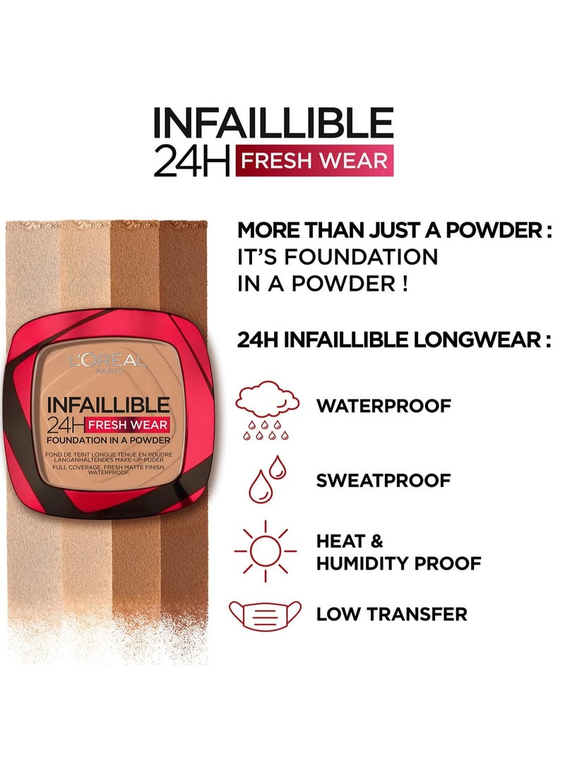 L'OREAL PARIS Infallible Fresh Wear Long Wear Waterproof Full Coverage Powder Foundation - 40 Cashmere - Image 4