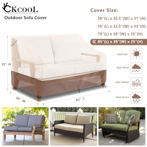 okcool Heavy Duty Patio Sofa Cover 100 Waterproof 3Seater Outdoor Sofa Cover Fits up to 85W x 38D x 35H Inches Lawn Patio Furniture CoversBeige Brown - Image 3