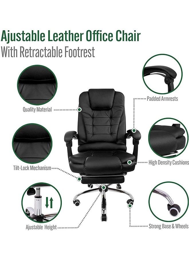 Modern Adjustable Rolling Swivel Leather Office Chair with Headrest, Retractable Footrest