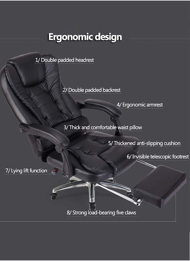 Modern Adjustable Rolling Swivel Leather Office Chair with Headrest, Retractable Footrest