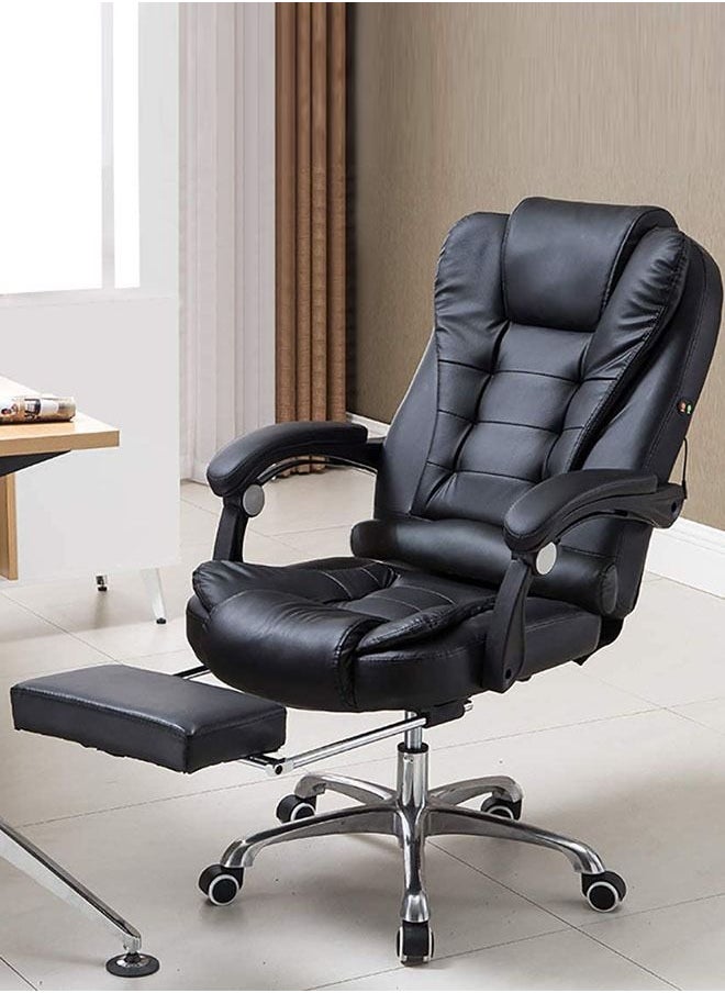 Modern Adjustable Rolling Swivel Leather Office Chair with Headrest, Retractable Footrest