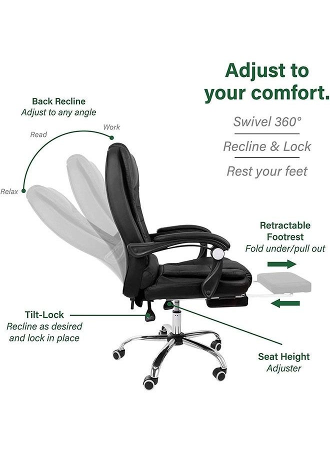 Modern Adjustable Rolling Swivel Leather Office Chair with Headrest, Retractable Footrest