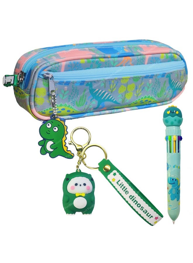 FunBlast Plastic Pencil Pouches For Girls-Pack Of 3 Pcs Dinosaur Gifts Set,Combo Case,10 Color Pen & Key Ring,Kawaii Stationary Gift Set,Birthday Items,Return Kids-Multicolor - Image 1