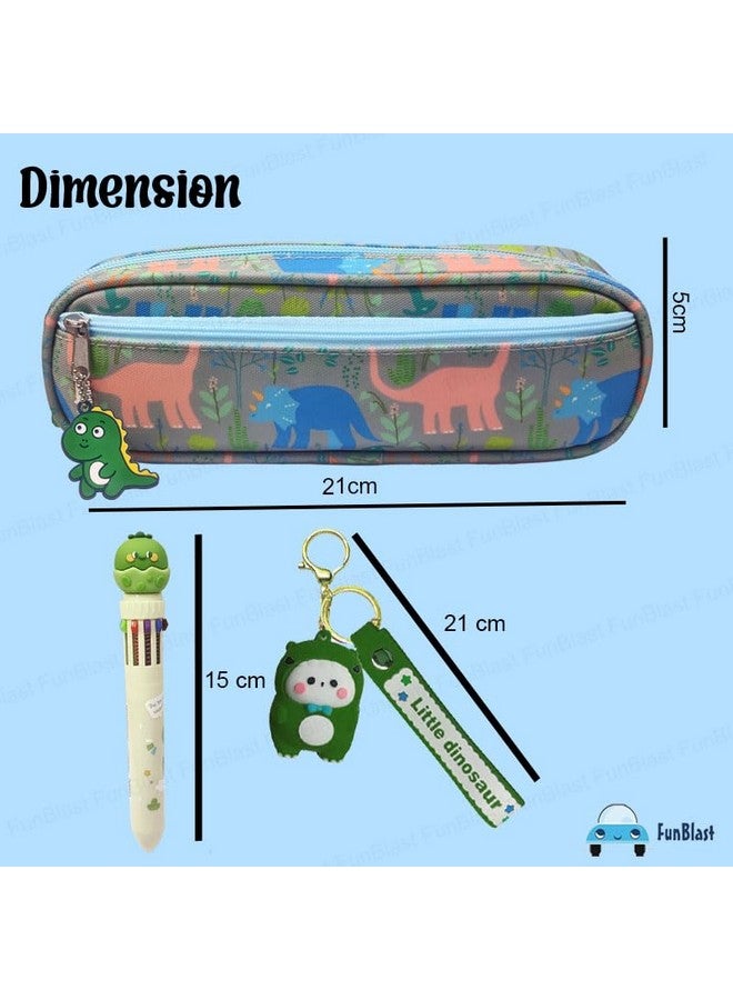 FunBlast Plastic Pencil Pouches For Girls-Pack Of 3 Pcs Dinosaur Gifts Set,Combo Case,10 Color Pen & Key Ring,Kawaii Stationary Gift Set,Birthday Items,Return Kids-Multicolor - Image 2