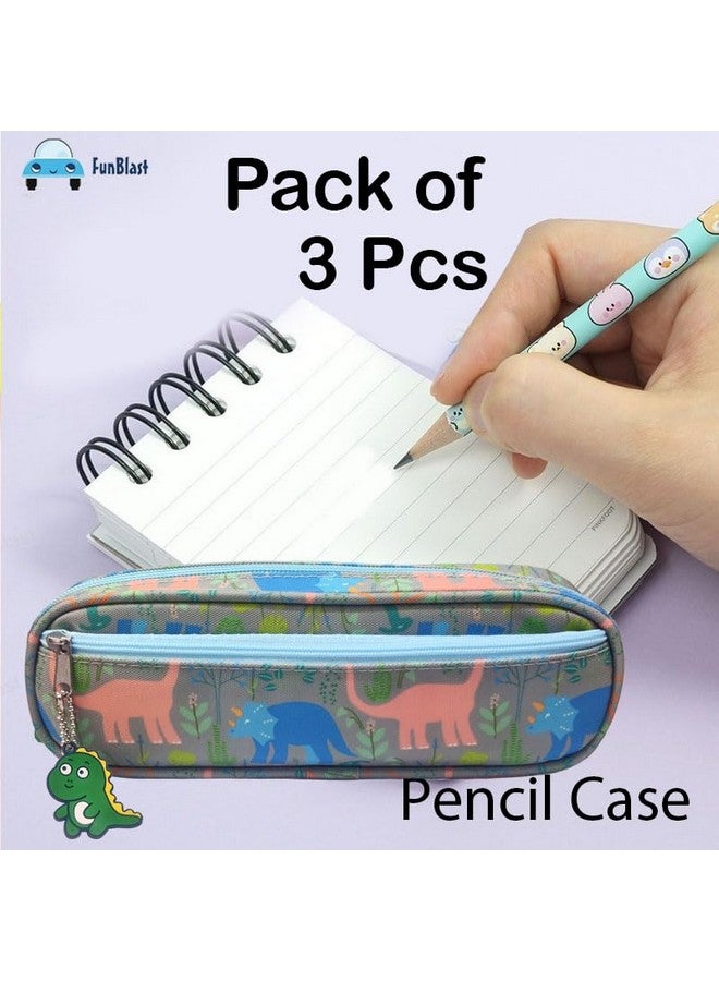 FunBlast Plastic Pencil Pouches For Girls-Pack Of 3 Pcs Dinosaur Gifts Set,Combo Case,10 Color Pen & Key Ring,Kawaii Stationary Gift Set,Birthday Items,Return Kids-Multicolor - Image 3