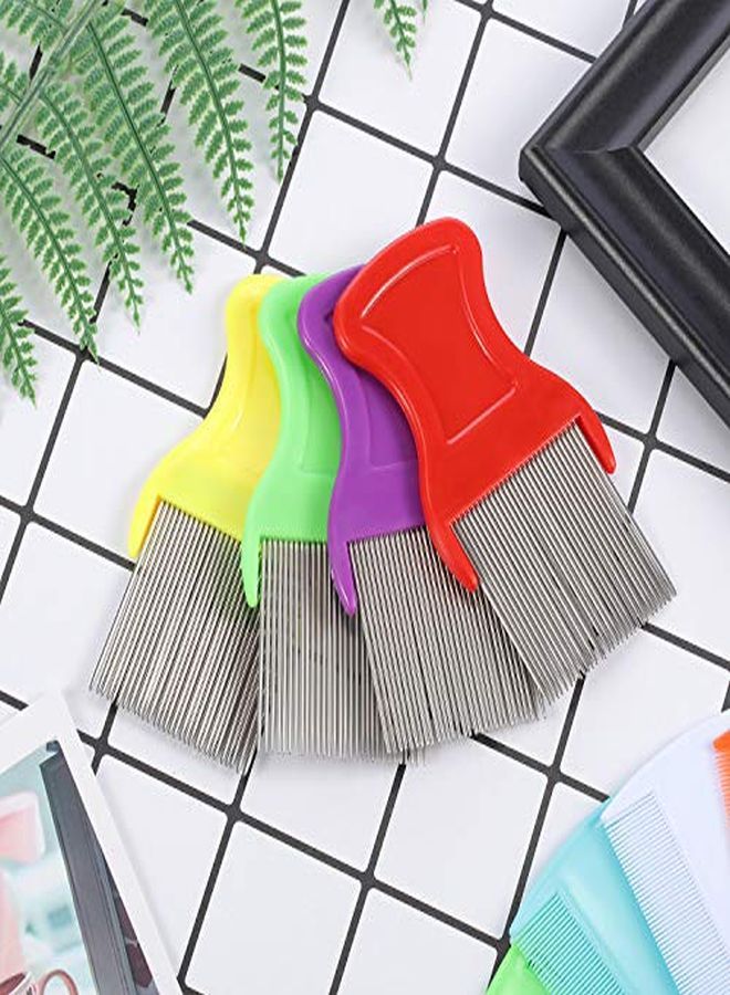 Maitys 8 قطع أمشاط البراغيث والقمل مزدوجة الجوانب لإزالة القمل ومشط تصفيف الشعر بأسنان معدنية (3.5 × 2 بوصة 3.54 × 1.57 بوصة برتقالي أزرق بنفسجي أبيض) - Image 5