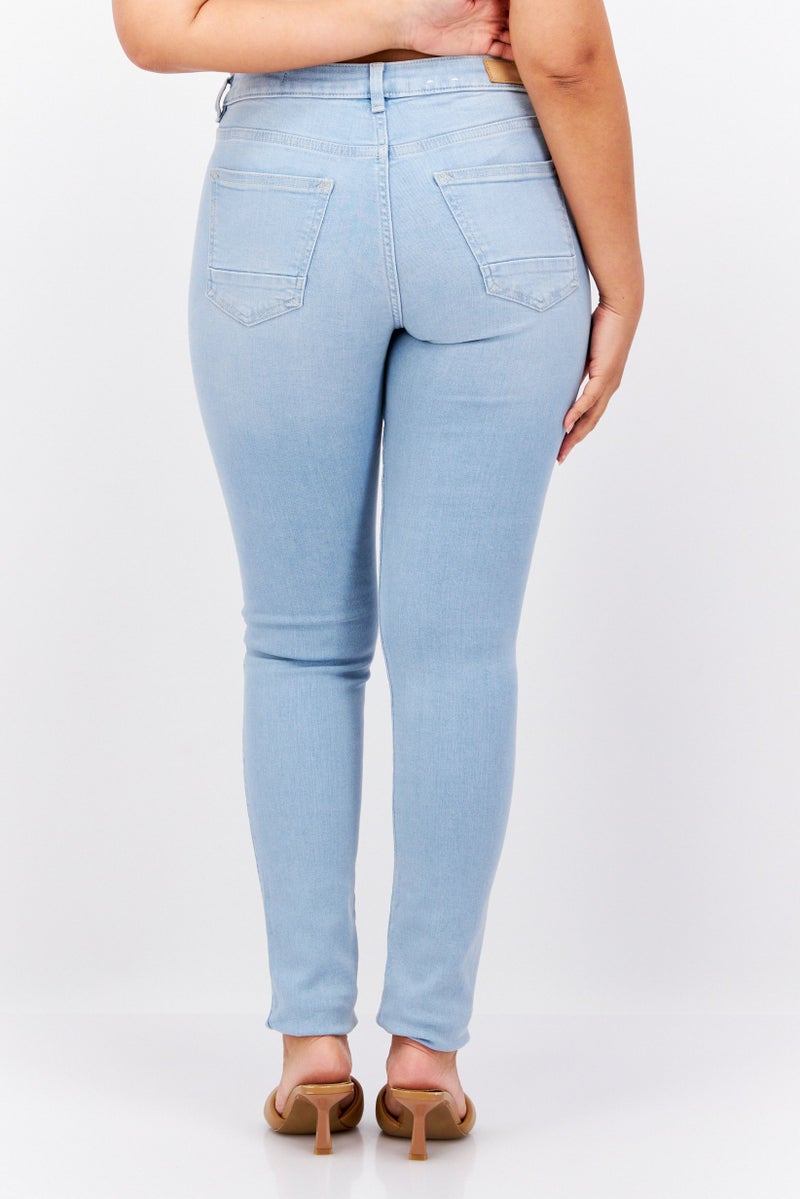 ESPRIT Women Slim Fit Medium Rise Wash Stretchable Denim, Light Blue - Image 3