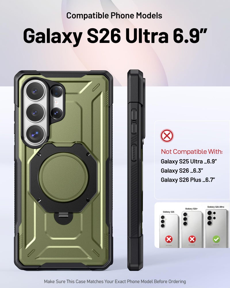 Poetic for Galaxy S26 Ultra Case | 360Â° Rotate Magnetic Ring Kickstand | Compatible with MagSafe | Military Grade Drop Proof Protection Cover | 2 Tempered Glass Screen Protector | Metallic Green - Image 2