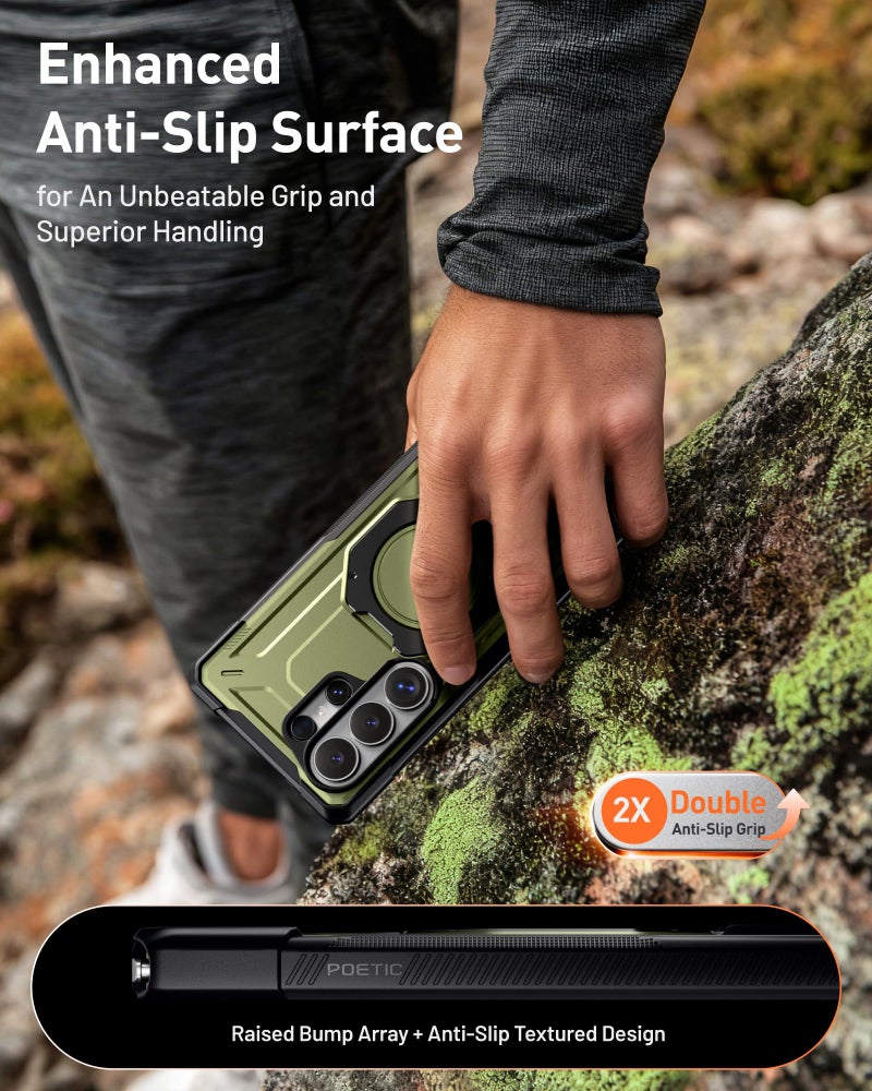 Poetic for Galaxy S26 Ultra Case | 360Â° Rotate Magnetic Ring Kickstand | Compatible with MagSafe | Military Grade Drop Proof Protection Cover | 2 Tempered Glass Screen Protector | Metallic Green - Image 4