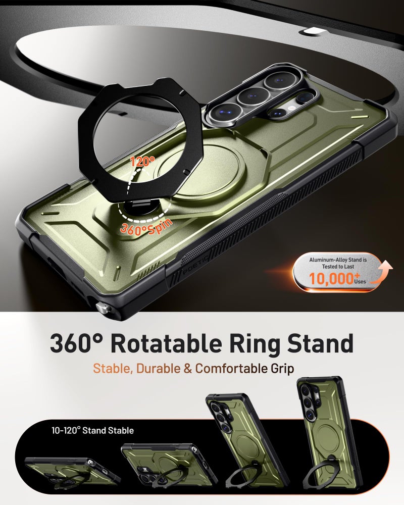 Poetic for Galaxy S26 Ultra Case | 360Â° Rotate Magnetic Ring Kickstand | Compatible with MagSafe | Military Grade Drop Proof Protection Cover | 2 Tempered Glass Screen Protector | Metallic Green - Image 3