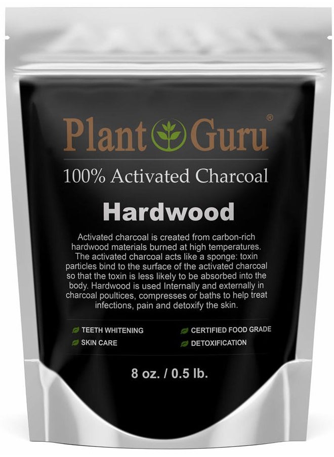 Plant Guru Activated Charcoal Powder 8 oz. HARDWOOD - Food Grade Kosher Non-GMO - Teeth Whitening, Facial Mask and Soap Making. Promotes Natural Detoxification and Helps Digestion  - Image 1
