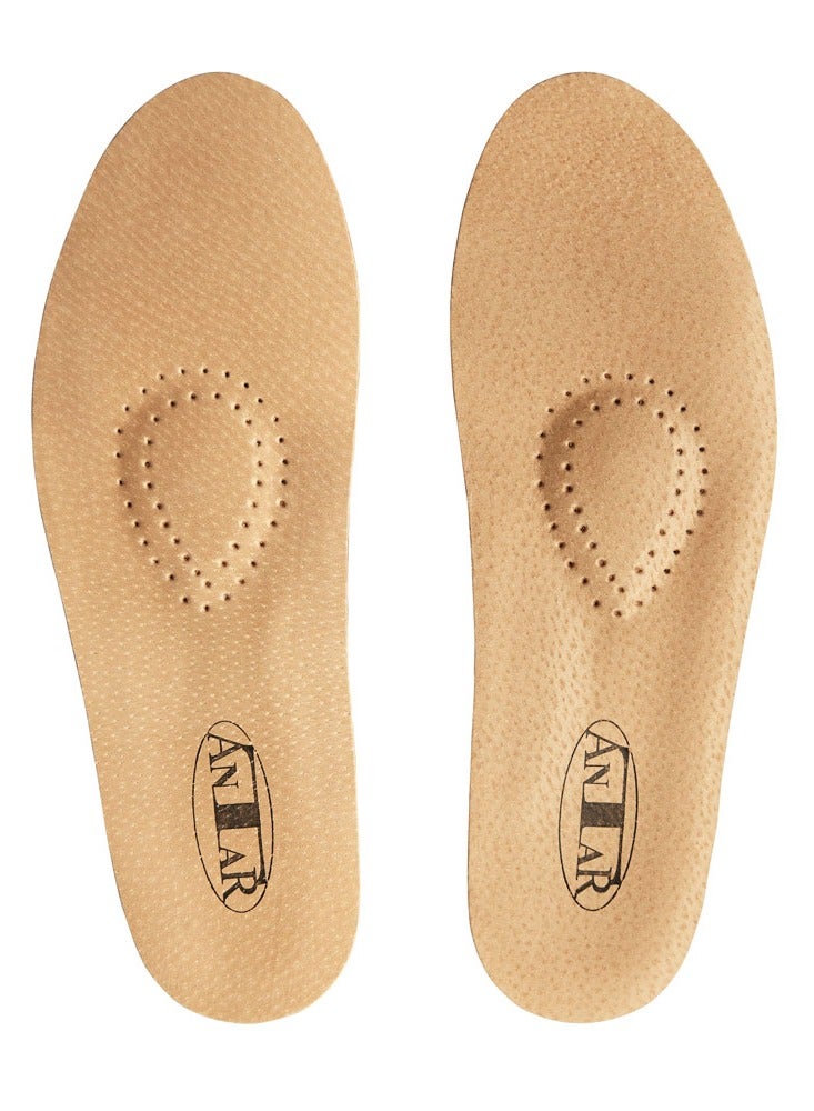 ANTAR Orthopedic Leather Insoles – Arch Support for Transverse & Longitudinal Flat Feet – Rigid Base with Heel Cushion & Breathable Perforated Design