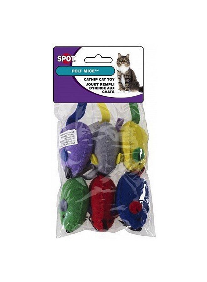 Spot 2847 2" Felt Mice With Catnip Cat Toys Assorted Colors 6 Count - Image 1