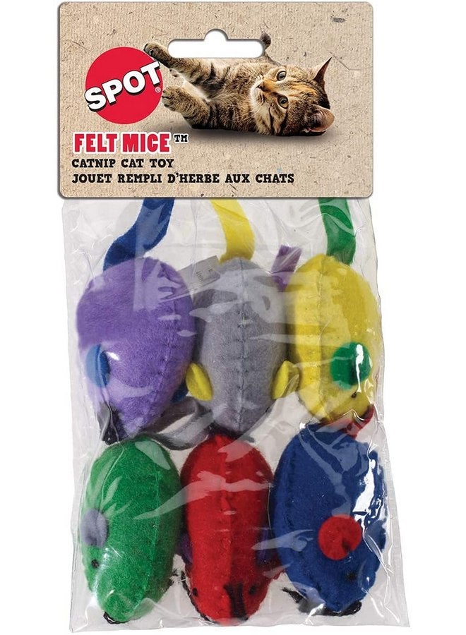 Spot 2847 2" Felt Mice With Catnip Cat Toys Assorted Colors 6 Count - Image 2