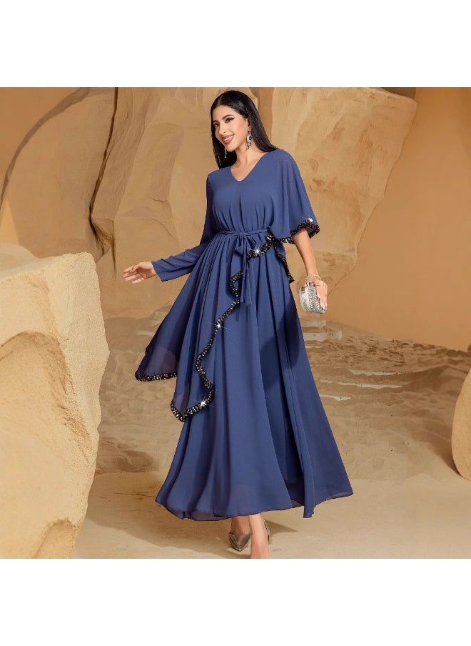 Double-Layer Chiffon Irregular Slimming Dress - Elegant Long Gown for Parties, Kaftans
