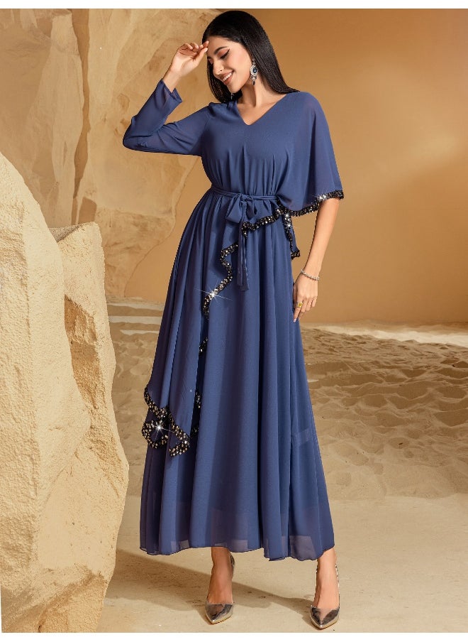 Double-Layer Chiffon Irregular Slimming Dress - Elegant Long Gown for Parties, Kaftans