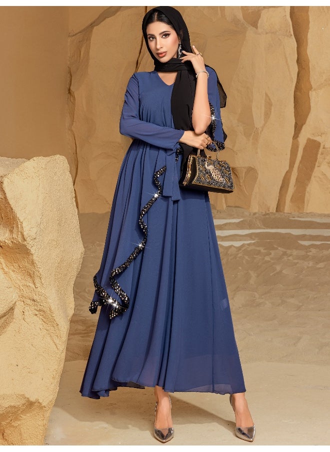Double-Layer Chiffon Irregular Slimming Dress - Elegant Long Gown for Parties, Kaftans