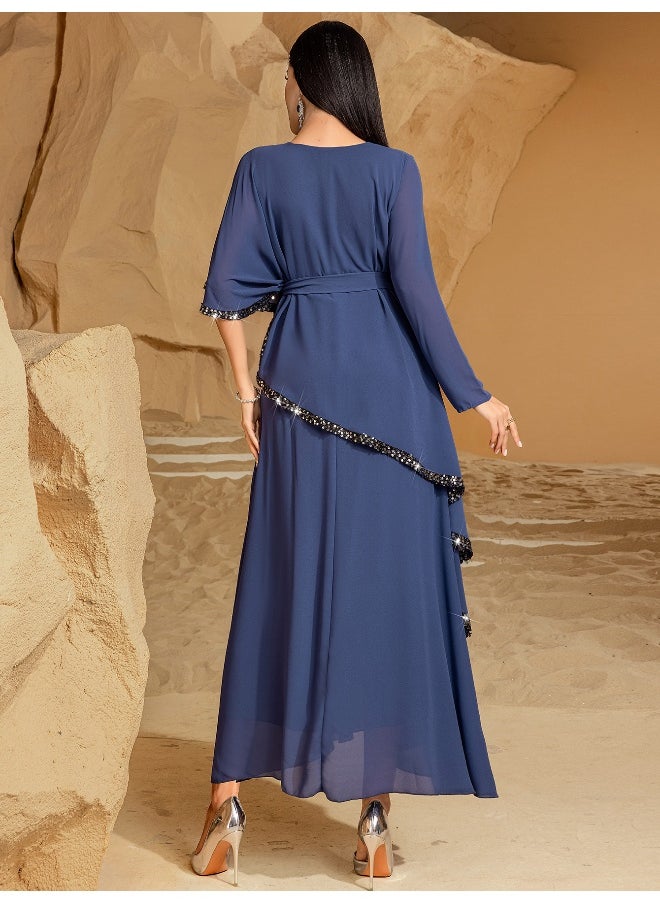Double-Layer Chiffon Irregular Slimming Dress - Elegant Long Gown for Parties, Kaftans