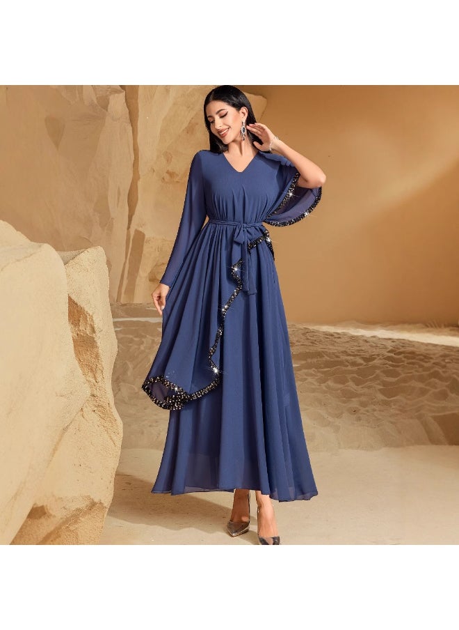 Double-Layer Chiffon Irregular Slimming Dress - Elegant Long Gown for Parties, Kaftans