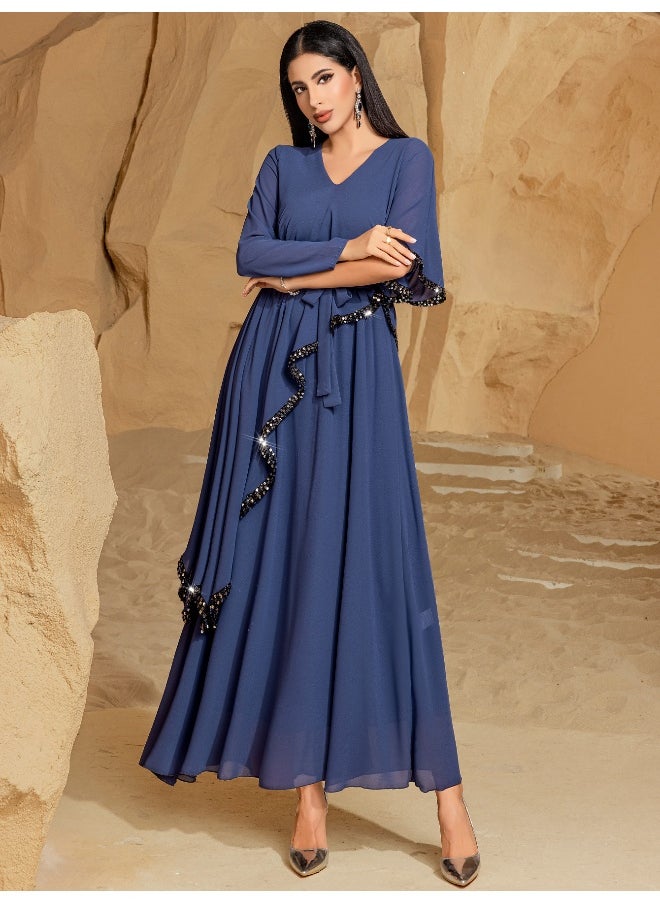 Double-Layer Chiffon Irregular Slimming Dress - Elegant Long Gown for Parties, Kaftans