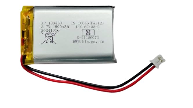 KP Original Battery KP Original -103450 3.7v 1800mAh 2pin Wire Rechargeable Battery (is 16046(Part2) IEC 62133-2 with connetor for RC Toys, Bluetooth Speaker, Drone, DIY, MP3,DVD 1800 mah - Image 1