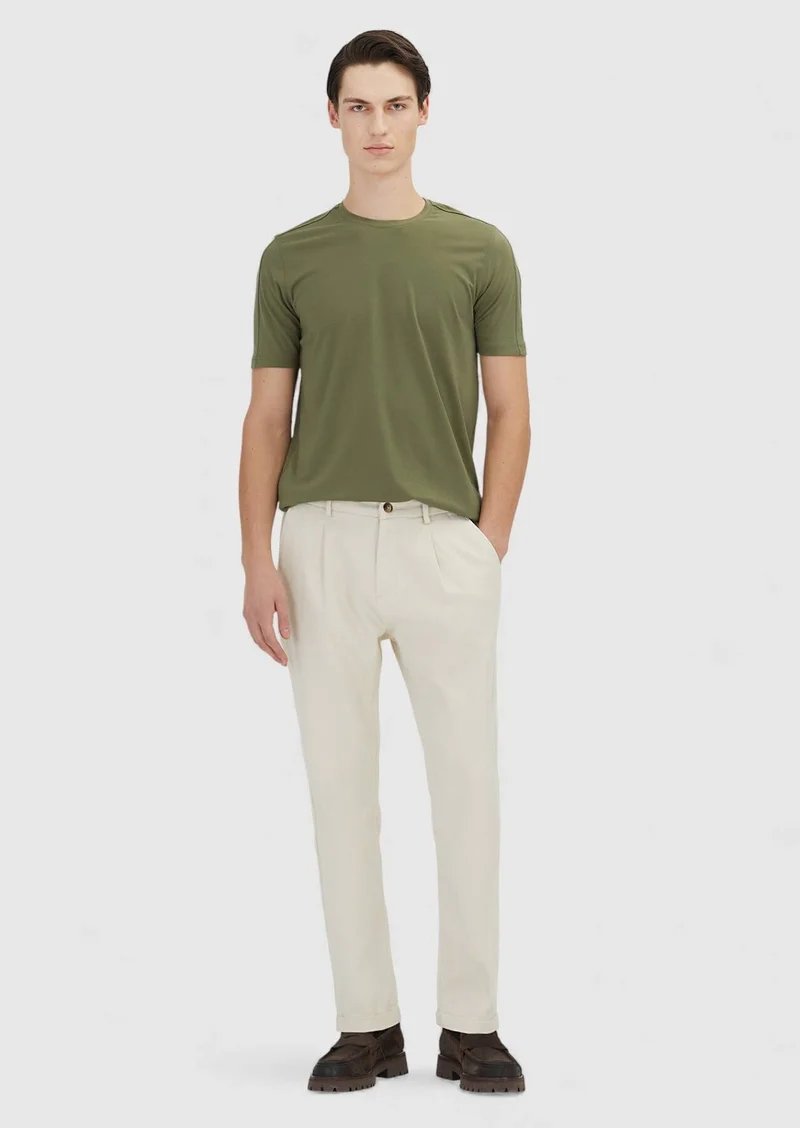 رامسي تيشيرت كاكي سادة برقبة دائرية