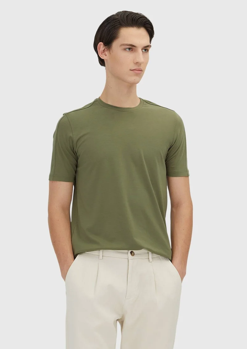 RAMSEY Khaki Plain Crew Neck T-Shirt