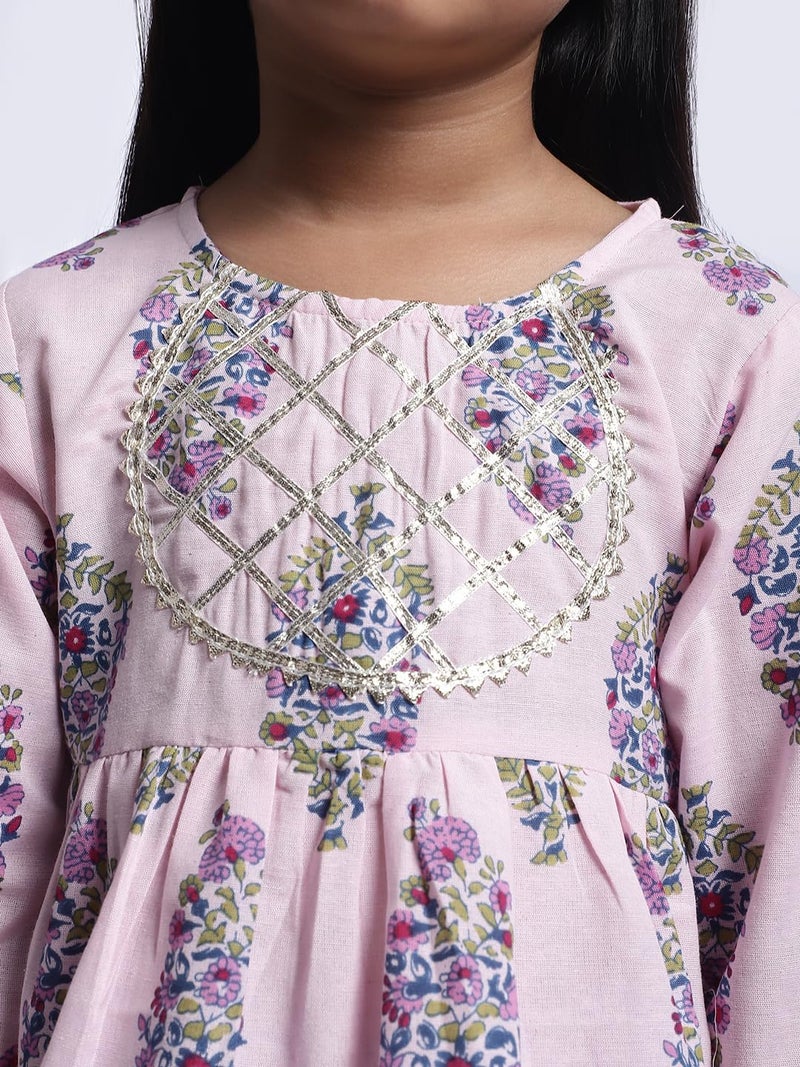 superminis Baby Girls Floral Printed Cotton Kurti Sharara Set (18-24 Months, Pink) - Image 5