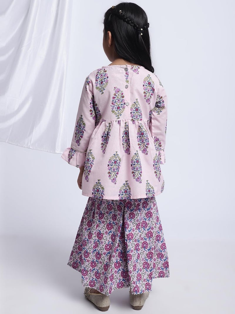 superminis Baby Girls Floral Printed Cotton Kurti Sharara Set (18-24 Months, Pink) - Image 4
