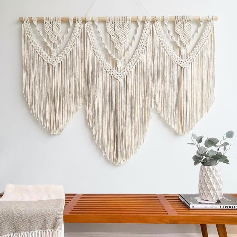 Achart Macrame Wall Hanging Large- Boho Wall Decor- Large Wall Art- Wall Decor Living Room- Macrame Tapestry Boho Decor for Bedroom (Beige-C) - Image 5
