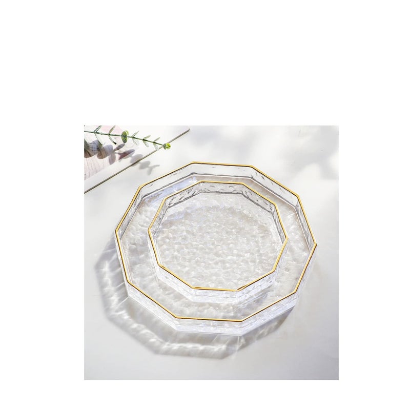 SOLARAE صينية زجاجية بعشرة بوصات بشكل مثمن مع حافة ذهبية، صينية مكياج مزخرفة شفافة مع جدار بارتفاع 2 بوصة، صينية حمام زخرفية سميكة لعرض العطور وصينية مستحضرات التجميل لسطح الطاولة - Image 5