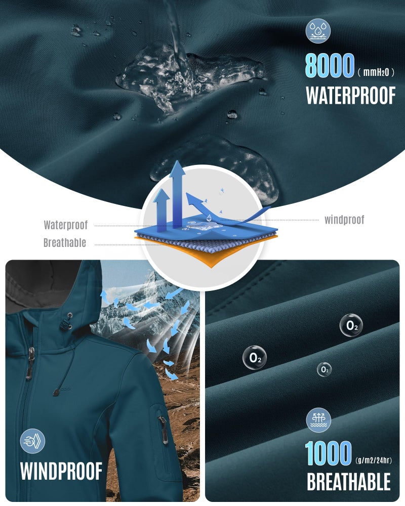 33,000ft Women's Softshell Jacket, Fleece Lined Warm Jacket Light Hooded Windproof Coat for Outdoor Hiking - Image 4