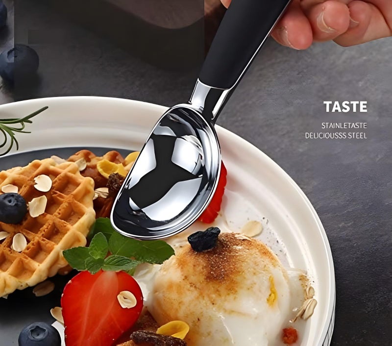 VELINEX® Premium Stainless Steel Ice Cream Scooper with Non-Slip Rubber Grip Handle - Perfect for Soft and Hard Ice Cream, Also Ideal for Fruit Pulp Scooping! (PACK of 1, SMALL BLACK) - Image 2