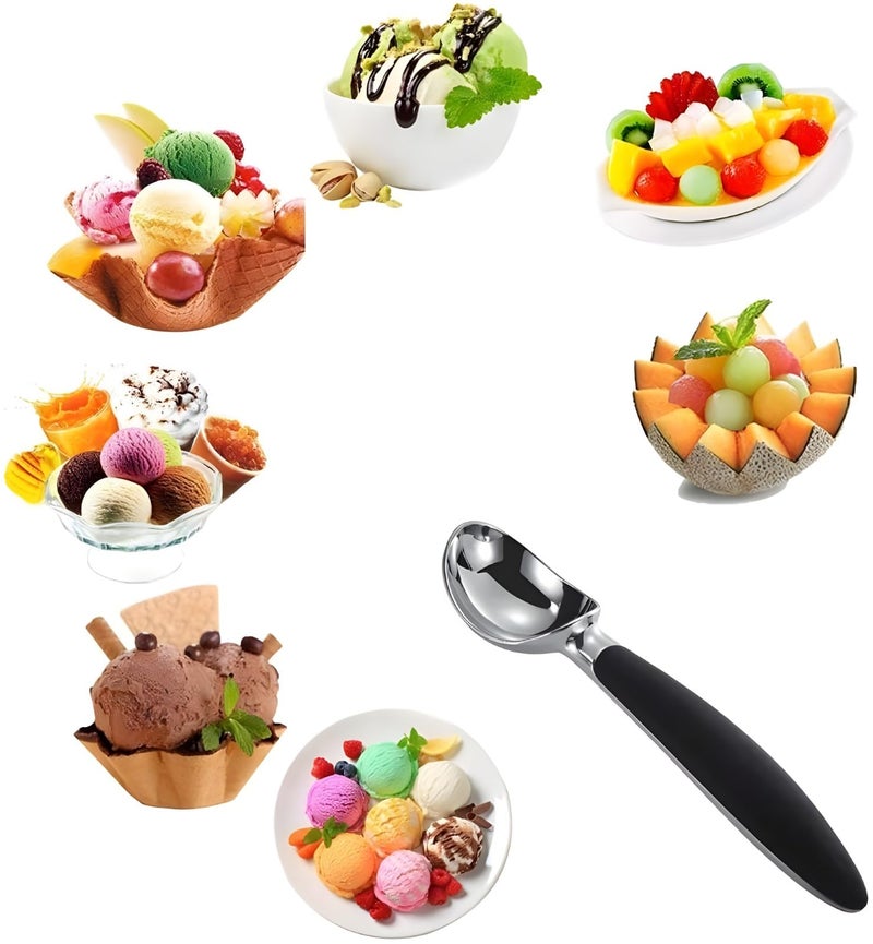 VELINEX® Premium Stainless Steel Ice Cream Scooper with Non-Slip Rubber Grip Handle - Perfect for Soft and Hard Ice Cream, Also Ideal for Fruit Pulp Scooping! (PACK of 1, SMALL BLACK) - Image 5