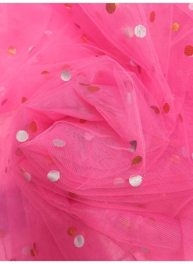 VRB DecTM Multi Purpose Net Fabric Cloth Material for Decoration for Trousseau Packing, Party Hall Decoration, Bouquet,Gift Packing, Party Decor,Pooja Room Decoration Items (10 Mtr, Polkadot Pink) - Image 1
