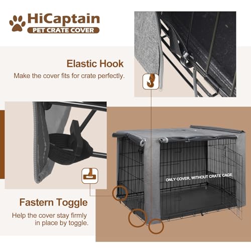 HiCaptain Breathable Dog Crate Cover 42 Inch, Durable Heavy Duty Kennel Cover, Dual Zippered Panels, Windproof Waterproof UV-Resistant(Grey) - Image 3