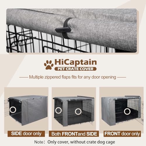 HiCaptain Breathable Dog Crate Cover 42 Inch, Durable Heavy Duty Kennel Cover, Dual Zippered Panels, Windproof Waterproof UV-Resistant(Grey) - Image 4
