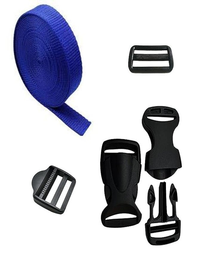 Packard مشابك إبزيم جانبية، منزلقات ثلاثية الانزلاق وقفل سلم مع حزام من النايلون بطول 5 أمتار وعرض 1 بوصة لإصلاح حقائب الظهر، وحزام تثبيت الأمتعة، وصنع أطواق الحيوانات الأليفة والمزيد من المشاريع اليدوية (أزرق) - Image 1