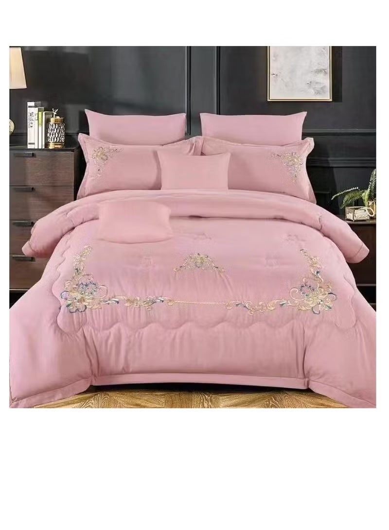 بيج طقم غطاء لحاف مطرز بحجم كينغ مجموعة 6 قطع من مجموعة الفراش ملاءة سرير مجهزة لحاف مع إغلاق بسحاب